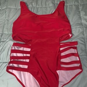 Red one piece bathing suit